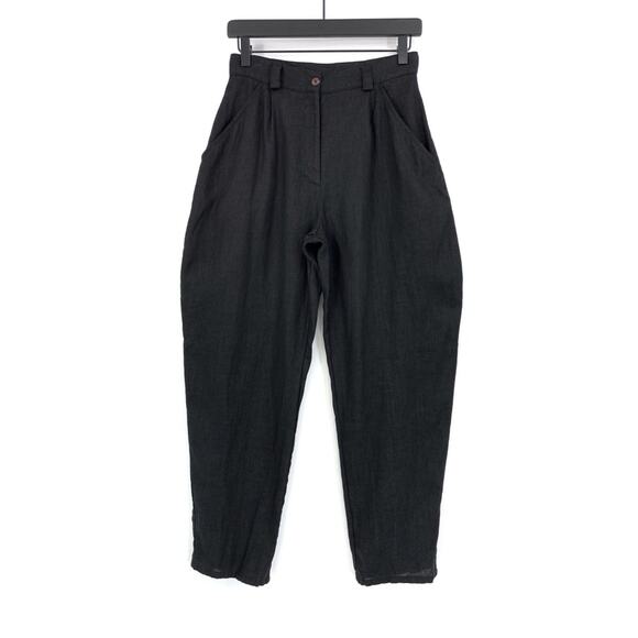 HANDMADE LINEN STUDIO Ginger High Waist Tapered Linen Pant Black - Picture 1 of 9